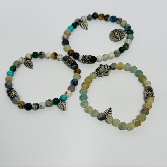 Boho Beaded Bracelet Set - Amazonite & Agate Eye - Picture 4 of 5